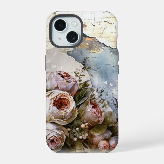 Cool Edgy Shabby Rozen op gescheurd papier iPhone 15 Hoesje (Achterkant)