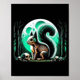 Cool Eekhoorn Skelet Halloween Kerstverjaardag Poster