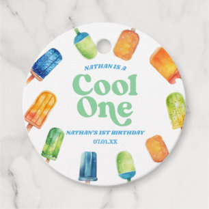 Cool Een Blauw Retro Popsicle 1e Verjaardagsfeest Bedankjes Labels