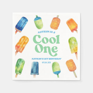 Cool Een Blauw Retro Popsicle 1e Verjaardagsfeest Servet