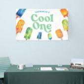 Cool Een Blauw Retro Popsicle 1e Verjaardagsfeest Spandoek (Beurs)