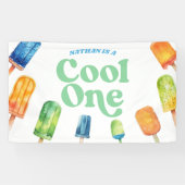 Cool Een Blauw Retro Popsicle 1e Verjaardagsfeest Spandoek (Horizontaal)