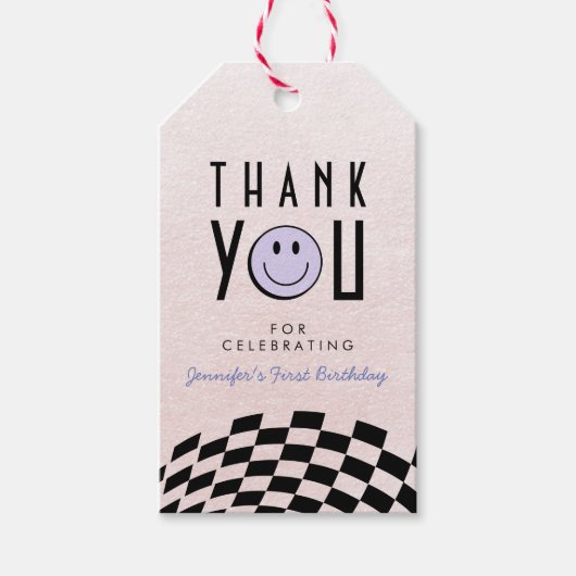 Cool Eén meisje eerste verjaardag geruit retro Cadeaulabel (Voorkant)