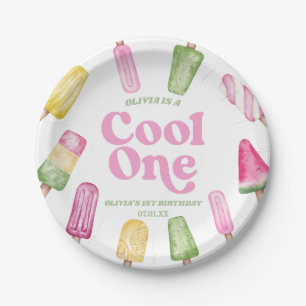 Cool Een Roze Retro Popsicle 1e Verjaardagsfeest Papieren Bordje