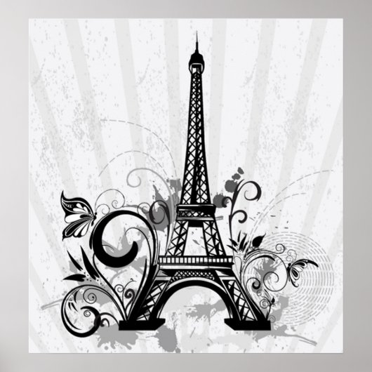 Cool Eiffel Tower zwaait stippen splatters vlinder Poster (Voorkant)