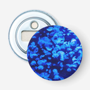 Cool Electric Blue Jellyfish in Deep Blue Zee Button Flesopener