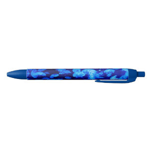 Cool Electric Blue Jellyfish in Deep Blue Zee Zwarte Inkt Pen