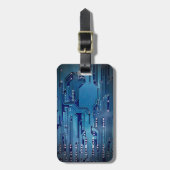 Cool Elegant Blauw Circuit Board Zwart Bagagelabel (Voorkant verticaal)