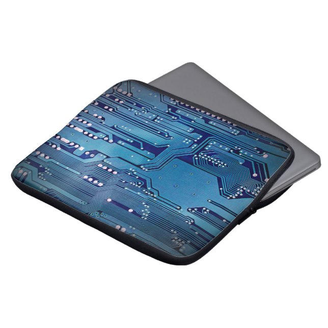 Cool Elegant Blue Computer Circuit Board Laptop Sleeve (Voorkant top)