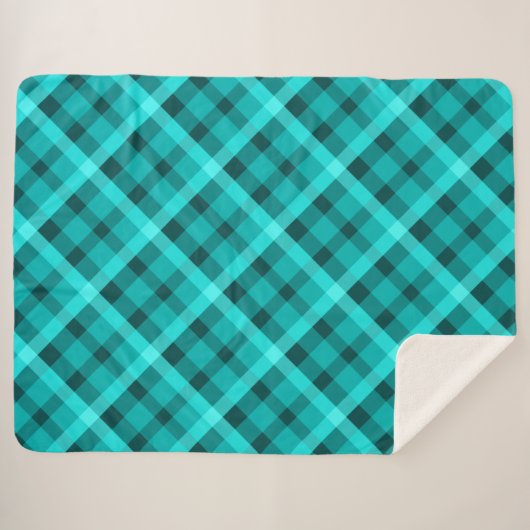 Cool Elegant Turquoise Plaid Grote Sherpa Deken (Voorkant (horizontaal))