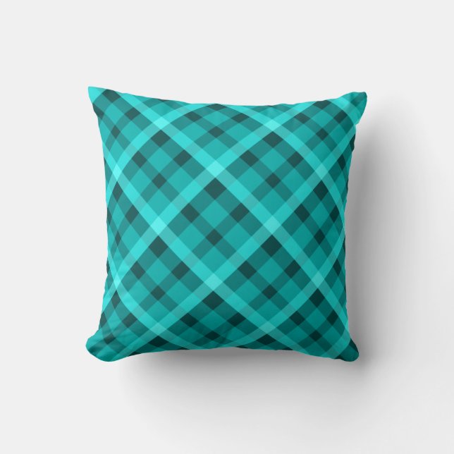 Cool Elegant Turquoise Plaid Sierkussen (Voorkant)
