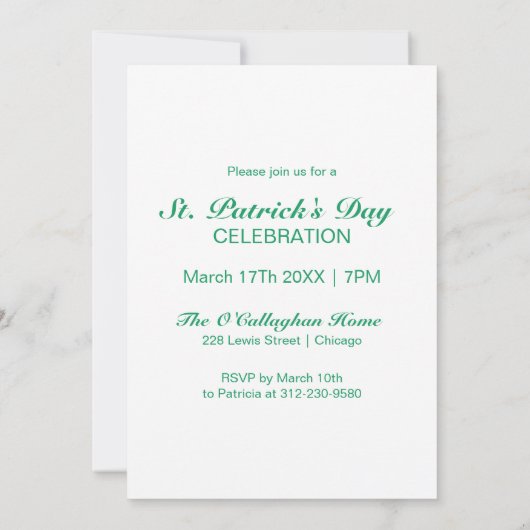 Cool Emerald Green St Patrick's Day Party Script Kaart (Achterkant)