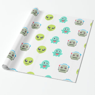 Cool Emoji Alien Ghost Robot Face Pattern Cadeaupapier
