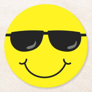Cool Emoji Face met zonnebril Ronde Kartonnen Onderzetter