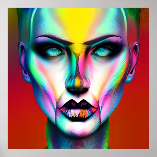 Cool en eng creepy kleurrijke androgyne robot poster (Voorkant)