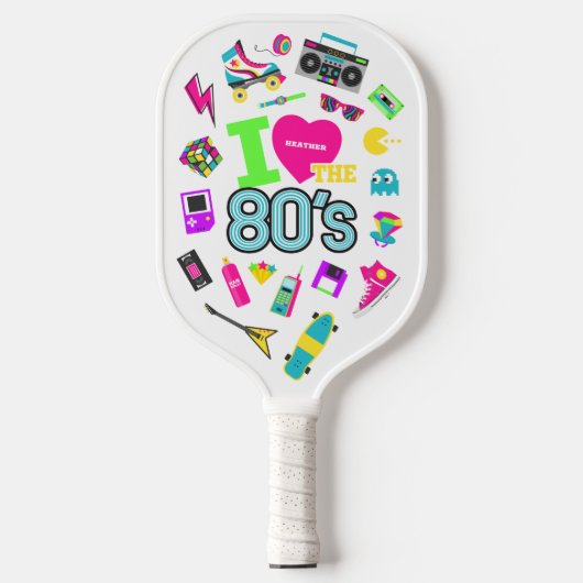 Cool en kleurrijk Ik hou van de jaren 80 | Naam Pickleball Paddle (Voorkant)