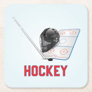 Cool- en kleurrijke Hockey-sportelementen Vierkante Kartonnen Onderzetter