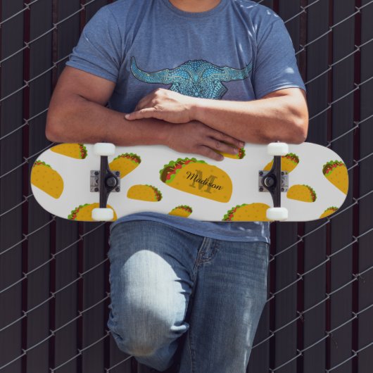 Cool en leuk lekker taco patroon Monogram wit Skateboard (Buiten 3)
