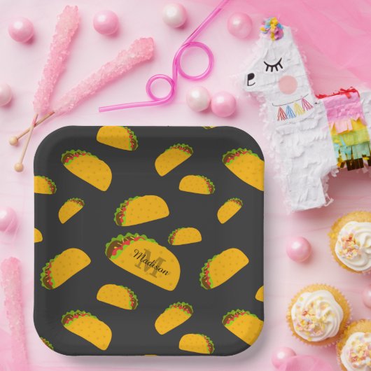 Cool- en leuke jummie-taco-patroon Monogram Papieren Bordje (Feest)