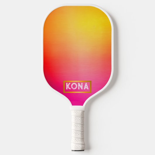 Cool en Trendy Tropical Ombre Roze en Geel Pickleball Paddle (Voorkant)