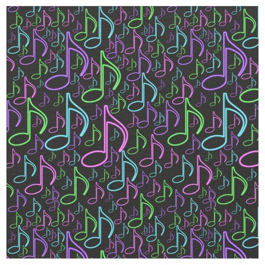 Cool- en un Bright Neon Music Note Pattern Stof (Close Up)