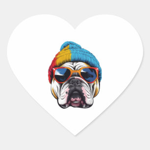Cool Engels bulldog met een beanie Pet Hart Sticker