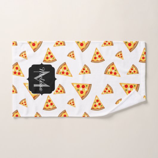 Cool et fun pizza tranches motif Monogram blanc (Serviette à main)