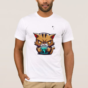 Cool Evil Brown Kat Geel Oog Donker Star Blauw Bal T-shirt