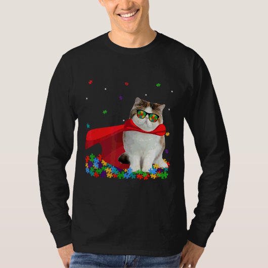 Cool Exotic Autism Awareness Graphic Cat T-shirt (Voorkant)