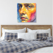 Cool Expressionist Face | Moody Blue Abstract Canvas Afdruk (Insitu (Slaapkamer))