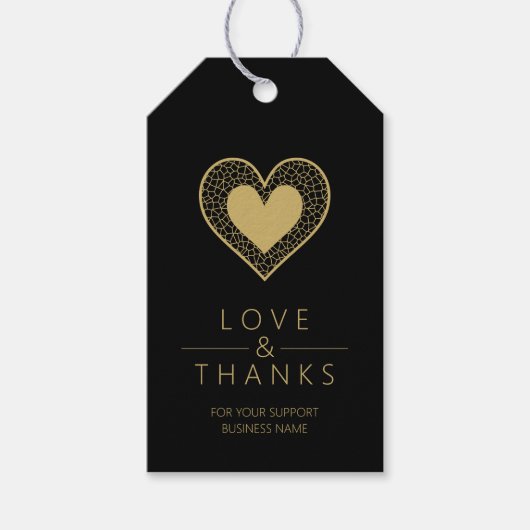 Cool Fake Gold Black Heart Lace Effect Love Thanks Cadeaulabel (Voorkant)