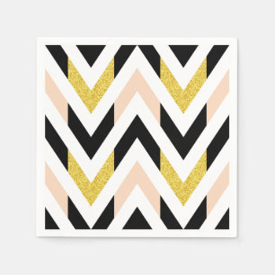 Cool Faux Glitter Goud, Zwart, Perzik Roze Chevron Servetten