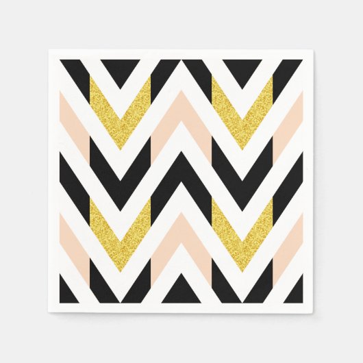 Cool Faux Glitter Goud, Zwart, Perzik Roze Chevron Servetten (Voorkant)