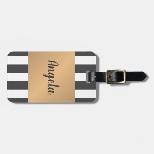 Cool Faux Goud Grijs Wit Strepen Bagagelabel (Voorkant horizontaal)