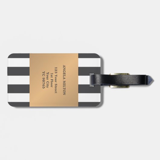 Cool Faux Goud Grijs Wit Strepen Bagagelabel (Achterkant horizontaal)