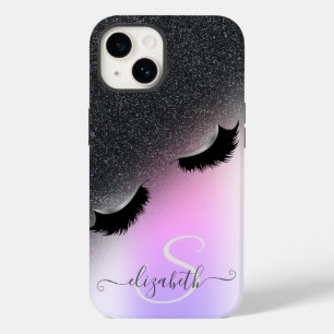 Cool Faux Lashes Black Glitter Ombre Case-Mate iPhone 14 Hoesje