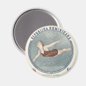 Cool Femme nager plonge Timbre aimant rétro (Recto/Verso)