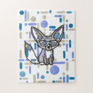 Cool Fennec Vos met Zonnebril Blauwe Geometrische Legpuzzel