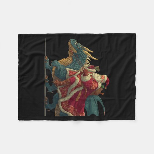 Cool Festive Dragon With Riding Santa Claus Look Fleece Deken (Voorkant (Horizontaal))