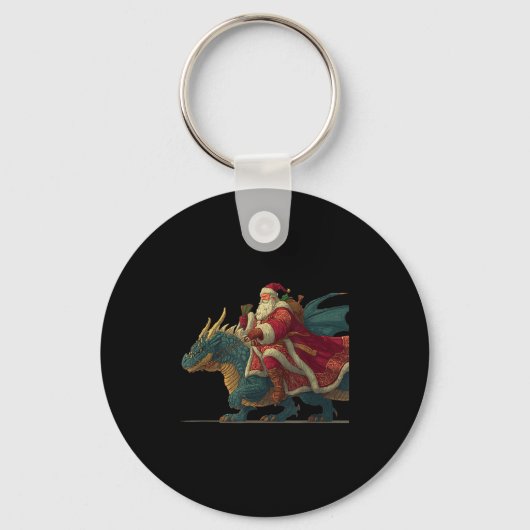 Cool Festive Dragon With Riding Santa Claus Look Sleutelhanger (Voorkant)