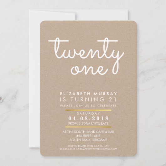 COOL fête de 21e anniversaire INVITATION rustique  (Devant)