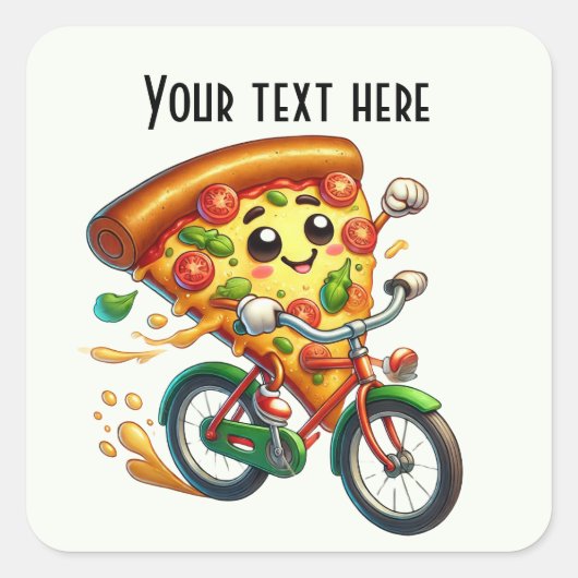 Cool fiets rijden pizza party vierkante sticker (Voorkant)
