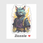 Cool Fire Splash Grijze Ninja Kat Krijger Sticker (Vel)