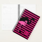 Cool Flamant rose noir et rose rayures Monogramme (Devant avec enveloppe)