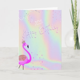 Cool Flamingo's Hartjes Holografische Verjaardag Kaart