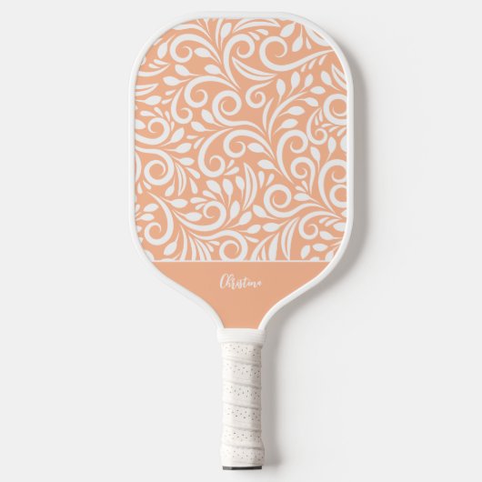 Cool Floral Elegant Perzik Monogrammed Naam Chic Pickleball Paddle (Voorkant)
