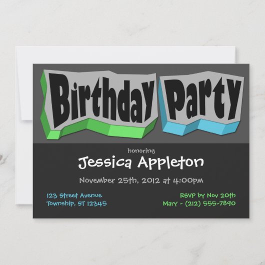 Cool fou Green & Blue Anniversaire Fête Invitation (Devant)