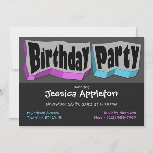 Cool fou Purple & Blue Anniversaire Invitation (Devant)