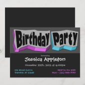 Cool fou Purple & Blue Anniversaire Invitation (Devant / Derrière)