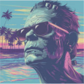 Cool Frankenstein Retro Zonsondergang Halloween Sticker (Voorkant)